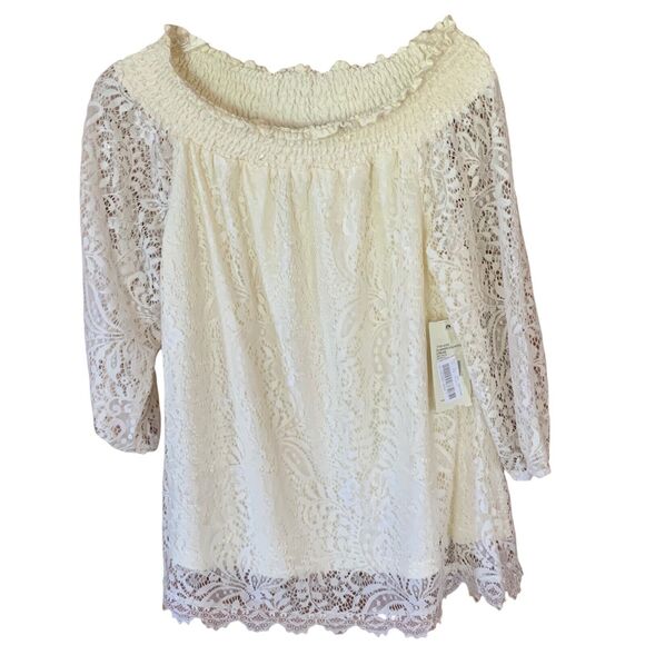 NWT Reba Summer Escapes Cream Lace Off Shoulder Top Ladies Small S - Picture 1 of 10